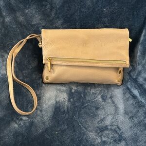 Hammitt- light GREY crossbody w/gold hardware, red suede interior